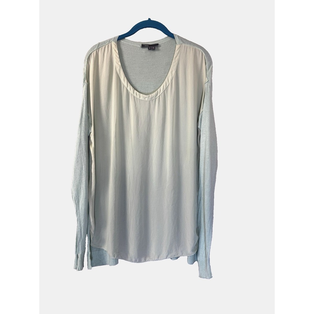 Vince Silk Top Women Medium Soft Mint Pastel Long Sleeve Loungecore Quiet Luxury